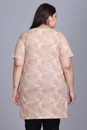 Image of RYSH Women's All-Over Printed Cotton Plus Size Longline T-Shirt with Pockets