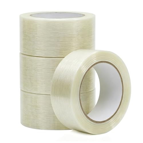 Image of Filament Tape 2 Inch x 35 Yards, 4 Rolls Heavy Duty Reinforced Packing Tape, 5.5 Mil Transparent Strapping Tape, Strong Adhesive Fiberglass Reinforced Tape for Shipping, Moving & Bundling