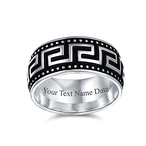 Alliance homme argent 925 méandre grec bague géométrique noire et argentée personnalisable 9mm
