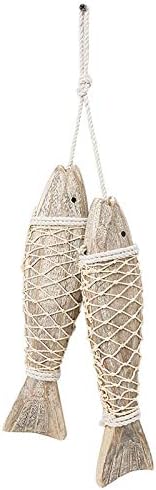 Heetly 2 wooden fish decorative wall hanging beach theme home decor fish sculpture vintage style bathroom bedroom lake house decoration（S）