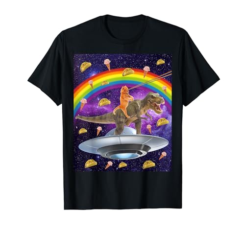Taco Kitty Rainbow Laser Eye T-Rex Riding Space Cat Shirt