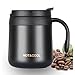 Produktbild SCJHMY Tasse 350ml, Thermosbecher aus Edelstahl, Thermobecher mit Deckel und Henkel, Doppelwandiges Vakuum ReiseBecher, Camping Mug, Isolierte Kaffeetasse aus Edelstahl (schwarz)