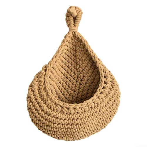 Cesto portaoggetti da appendere in macramè, in corda di cotone, realizzato a mano, in fibra naturale, per cucina, frutta, verdura, decorazione per la casa, interni ed esterni (28 x 35)