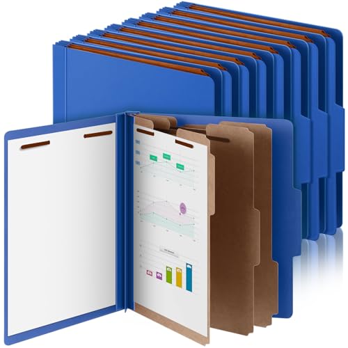 12 Pcs Classification Folders 3 Divider Pressboard File Folders (Dark Blue)