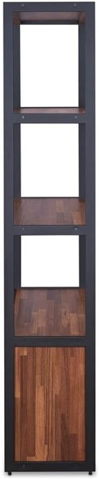 Modern Black Wood Bookcase with Faux Leather Doors, 32"x70"