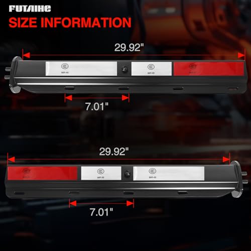 FUTAIHE Black Straight Spring Loaded Mud Flap Hanger Bracket Set 1-1/8" Bolt Spacing 29.92" Length Fit with Aluminum Reflective Tapes for Semi Trucks, 2 Pcs by FUTAIHE - Used condition - Image 2