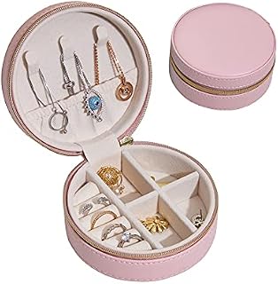 FANDOL Small Jewellery Box Organizer - Jewelry Case for Rings, Earring, Necklaces, Faux Leather Jewellery Storage box for Girls Women Travel (Pink)