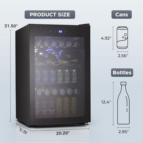 Image of COWSAR Beverage Refrigerator 145 Can Wine Cooler Freestanding Mini Fridge Small with Digital Temperature Control, Glass Door, and Child Lock, Quiet Drink Refrigerator for Home, Bar- 4.5 Cu. Ft.