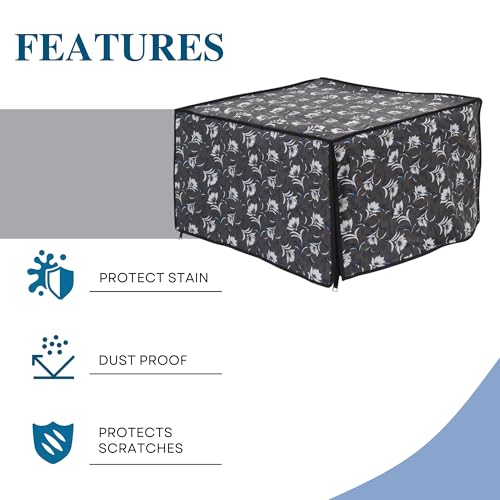 Image of PVC Microwave Oven Cover for Panasonic 27L N-CT645BFDG | Full Closure Zip | Waterproof & Dustproof | Attractive Digital Print | 51.3 x 30.6 x 47.1 cm | Dark Grey Floral Design