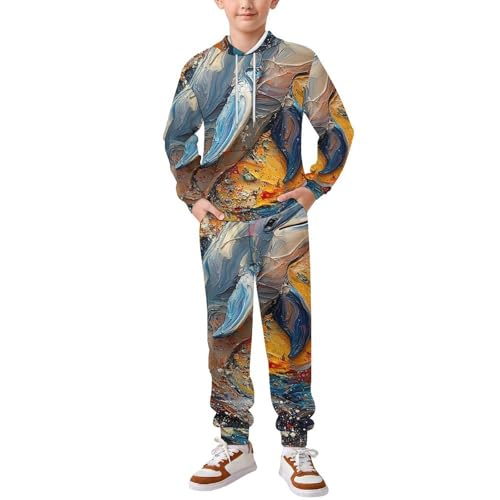 Boys Girls Pullover Hoodie Jogger Pants Kid Outfit Sweatshirt Sweatpants Set, Dolphin Ocean Psychedelic Abstract