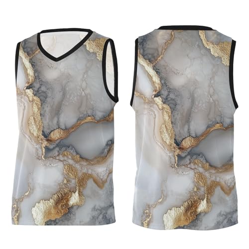 GuoChe Camiseta de baloncesto de moda cómoda para hombres y mujeres, ropa para fanáticos juveniles, Mármol blanco neutro, XS