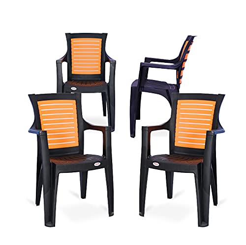 OAKNEST Supreme Colours Model Stackable Armchair for Home & Office Use (Color: Jet Black/Orange | Count: 4 Pc) OAKNEST Supreme Colours Model Stackable Armchair for Home & Office Use (Color: Jet Black/Orange | Count: 4 Pc)