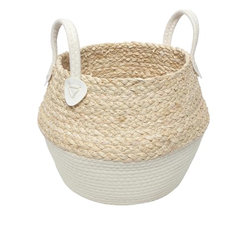 Corn Husk Handwoven White Indoor Planter Waterproof Basket, Storage Basket Perfect for Plants, Toys, Shoes, Towel Baskets for Bathroom, Organize Vegetable Fruit for Kitchen