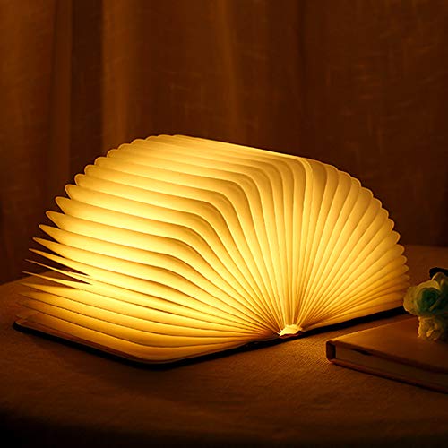 Libro Lámpara LED, Luces Plegables de Madera 360°, USB Lámpara