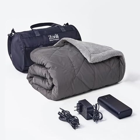ZonLi Z-Walk Pro 36W Heated Blanket Battery Operated, Portable Heated Blanket, Rechargeable Heated Blanket with 20000 mAh Power Bank, Battery Heated Blanket with 3 Heating Levels for Outdoors(Grey) Cover
