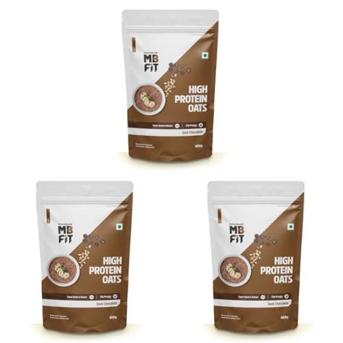Image of MuscleBlaze Fit High Protein Oats (Dark Chocolate, 400g) | 22g Protein | Breakfast Cereals for Weight Management (Pack of 3)