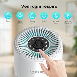 Purificatore d'aria con HEPA Filtra il 99,97% di polvere e particelle fino a una dimensione di 0,3 micron, modalità sleep (20 dB) e modalità auto, tre velocità per uso domestico