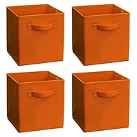 Qroxcey Set of 4 Fabric Storage Boxes Foldable Storage Cubes Reinforced Handles Dustproof Storage Bins for Clothes Toys Office Supplies(4,Orange)