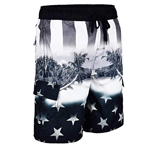 US Apparel Men's American Flag Inspired Board Shorts, Beach Black, X-Large (36