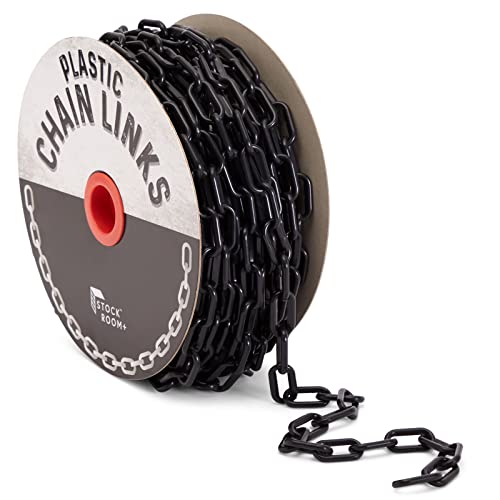 Barrera de cadena de plástico negro de 100 pies para control de multitudes, línea de cola, conciertos, estacionamiento (eslabones de 1.5 pulgadas) Cover