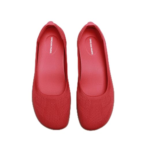 DREAM PAIRS Women's Ballet Flats Dressy Arch Support Wide Toe Box Knit Flats Comfortable Round Toe Slip On Travel Work Business Office Barefoot Shoes 6.5 Red