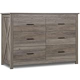 LTMEUTY Dresser for Bedroom - Wooden Dresser with 6 Drawers, Double Dresser, Grey Oak Storage Drawer