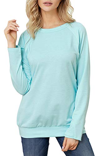 Women's Casual Long Sleeve Zip Sweatshirts Round Neck Loose Pullover Tops Blouse Tunic Shirts Solid Blue S 4 6