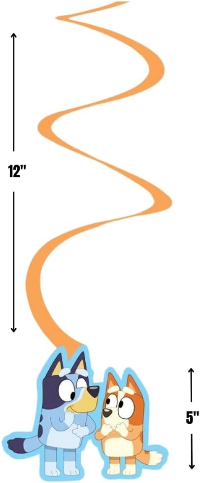 Stunning Bluey Spiral Decorations (Pack of 12) - Multicolor Cardstock Hanging Decor - Perfect for Parties, Events & Occasions