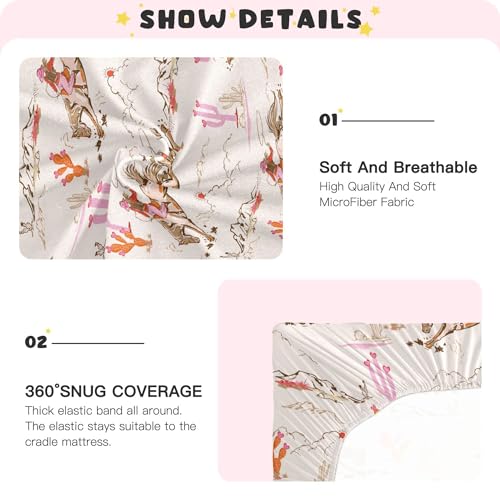 Image of Cowgirl Western American Crib Sheets Soft Breathable Fitted Baby Crib Sheets Mattress Cover for Girl Boys, 52 inch x 28 inch x 9 inch