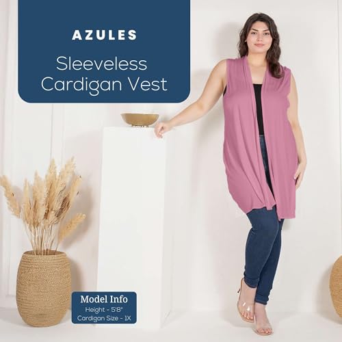 Image of Azules Sleeveless Long Cardigan for Women with Pockets - Lightweight Open Front, Flowy Dressy Layer for Work or Casual Wear