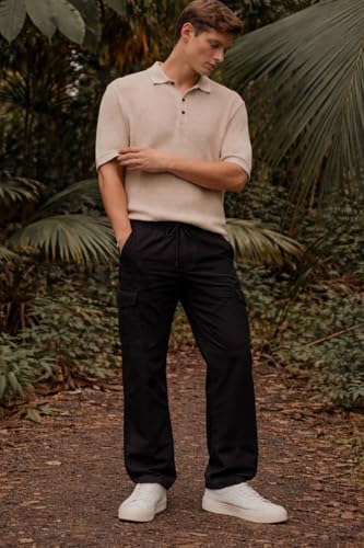 Image of Louis Philippe Men's Relaxed Straight fit Cuffed Bottom Hem for Jog & Travel Friendly with Multi Usage Pockets Casual Trouser