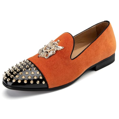 Image of Meijiana Mens Velvet Loafers Dress Shoes with Metal Embellishments Party Luxury Loafer Shoes