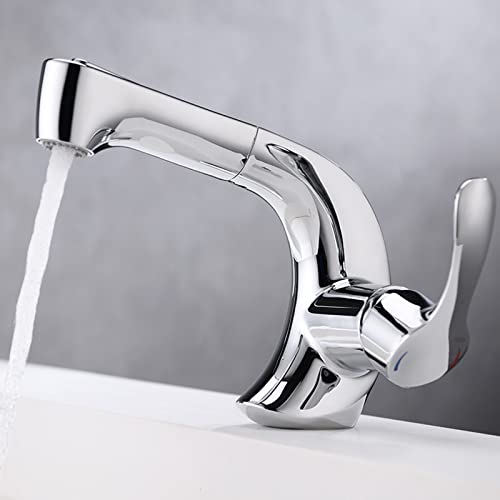Robinet de lavabo avec douchette extractible télescopique en laiton chrome