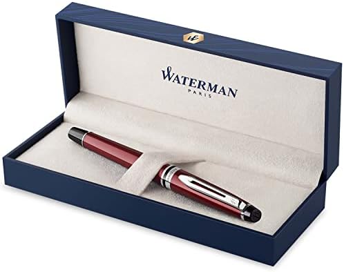 Waterman Expert Rollerball Pen | Dark Red with Chrome Trim | Fine Point | Black Ink | Gift Box