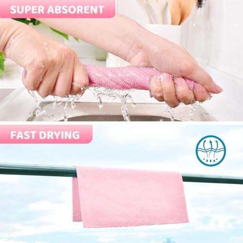 Image of HASTHIP Microfiber Cleaning Cloth Roll, 15 Count, 25x60cm, Pink, Pre-Cut