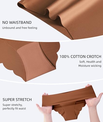 Image of Sexy Seamless Underwear Wave Edge No Show Bikini Panties V-waist Ice Silk Hipster Lady Cheeky Invisibles Briefs 6 Pack