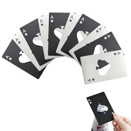 Lxoraziy Apribottiglie 10 Pezzi, Tappo Apribottiglie in Acciaio Inossidabile, Apribottiglie a Forma di Poker Asso di Picche, Formato Carta di Credito, Apribottiglie Divertenti(Nero e Argento)