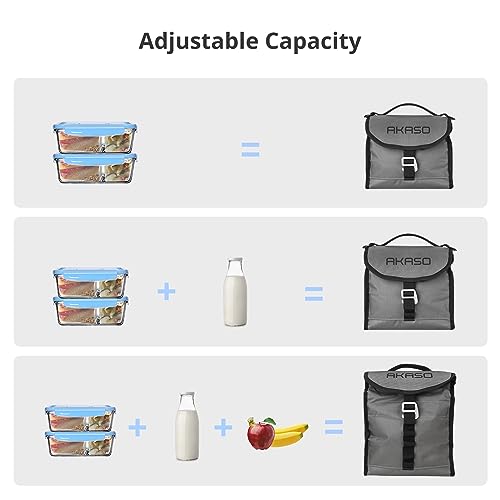 Image of AKASO Insulated Cooler Lunch Bag Packable Lunch Box 12 Can Cooler Bag with Adjustable Shoulder Strap for Office Picnic, Light Gray