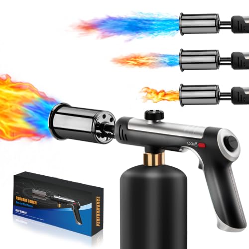 Image of Torch Gun with One-Touch Max Fire, Flame Thrower with Safety Lock, Blow Torch Gun for BBQ, Grill, Charcoal Lighter, Cooking Flamethrower for Camping, Outdoors (Tank Not Included)