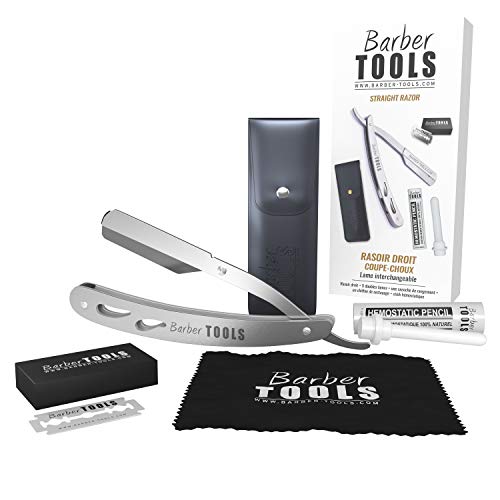 BARBER TOOLS Rasoir Droit Coupe-choux Avec un Coffret de 5 lames Doubles + Bâton d'alun + Coffret de rangement Set – vue 3