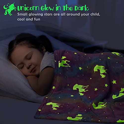 Glow In The Dark Blanket With Travel Pillow Set, Unicorn Gifts For Girls Soft Cozy Plush Flannel Fleece Kids Throw Blanket, Unique 4 In 1 Christmas Birthday Gifts 60 * 40 In #TOP2