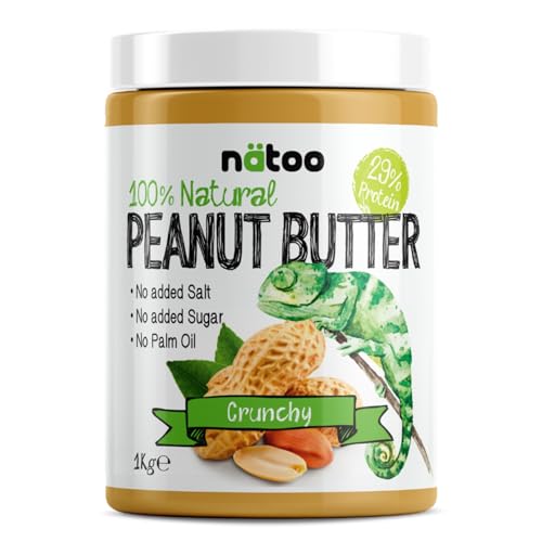 NÄTOO Burro di arachidi senza zuccheri - 1kg - Peanut Butter Crunchy - 100% arachidi tostate di alta qualità - Naturale Adatto ai Vegani, senza olio di palma e conservanti