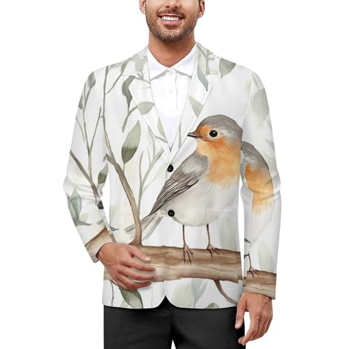 Robin Bird On Woods Classic Suits Blazer for Men Business Tuxedo Jacket Sport Coat Two Buttons