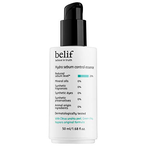 belif Hydra Sebum Control Essence | Lightweight Face Essence Controls Oily Skin & Minimizes Oil & Shine | Green Clay & Tangerine Infused | Daily Facial Moisturizing & Hydrating Skincare | 1.68 Fl Oz