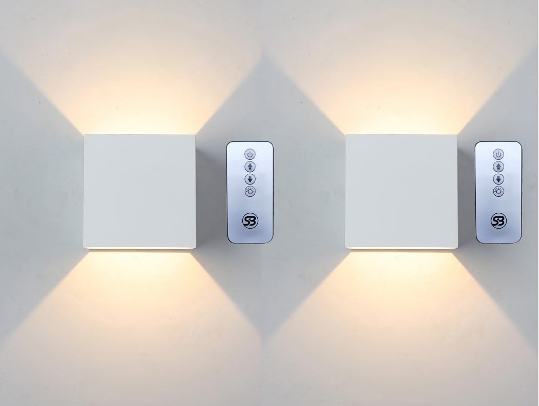 Indoor LED Wall Lamp with Touch Switch, Cordless Lamp Rechargeable USB Wall Sconce Lights Battery Powered Bedside Lamps for Bedroom Stairwell (White 2pack with Remote, 3000K)