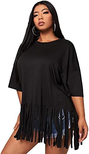 SOLY HUX Women’s Plus Size Fringe Hem Half Sleeve Tee Casual Summer T Shirt Top