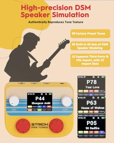 Image of STRICH Pipe Tones Pocket Multi-Effects Processor for Guitar and Bass with 10 Effect Modules 125 Effects 40s Looper 100 Drum Patterns USB Audio Interface Wireless Control (Orange)