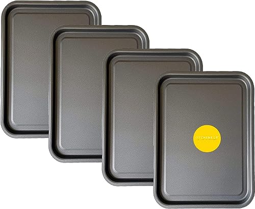 4-Pack Essential Baking Tray Set 35cm – Non-Stick Oven Trays for Baking, Cooking & Roasting, Multi-Pack Roasting Tins & Baking Sheets, Dishwasher Safe & Space-Saving Stackable Design by KITCHENEUR®