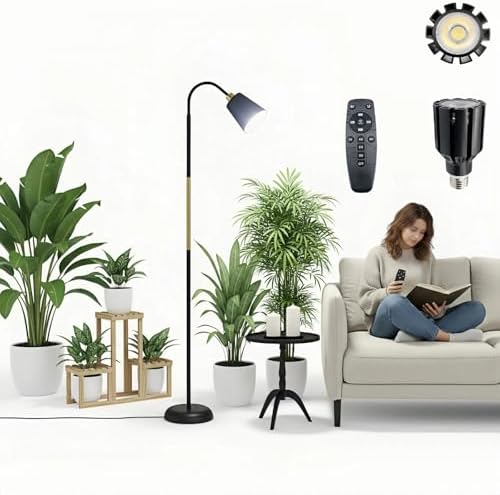 Floor Lamp Grow Lights for Indoor Plants, Adjustable Height Tall Standing Plant Light with Remote & Timer, 360° Gooseneck, Full Spectrum Dimmable, Weighted Base
