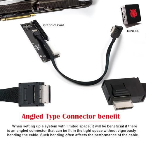 Image of xiwai Left Angled 90 Degree Connector Dual Shield OcuLink PCIe 4.0 PCI-Express SFF-8611 4i Male to SFF-8611 Male Data Active Cable for External eGPU SSD, 50cm